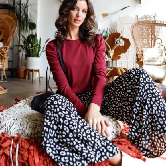 Leopard Animal Print Wide Legged Pants black/white - Picture 3 of 6